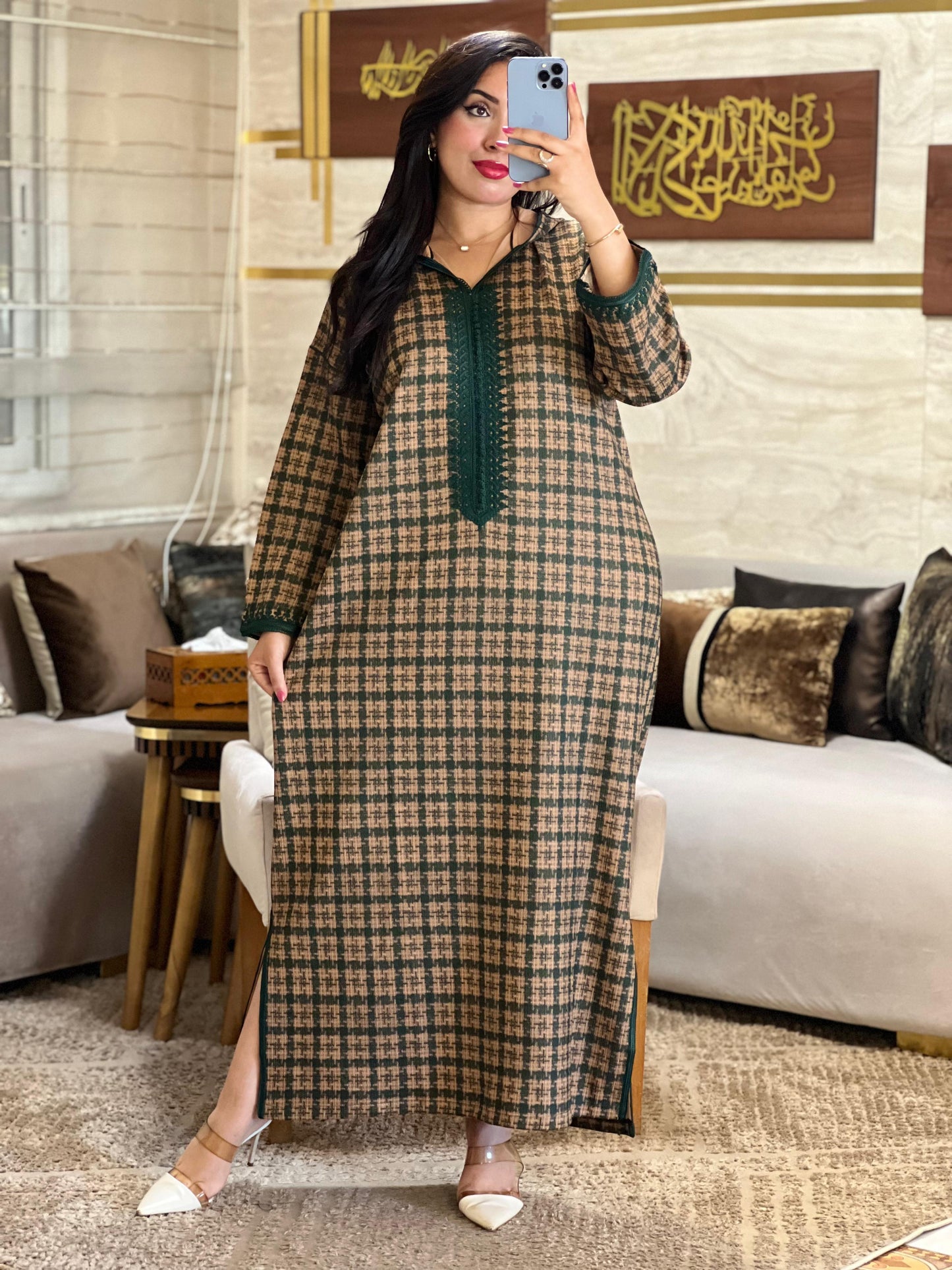 jalaba Longue Élégante à Carreaux