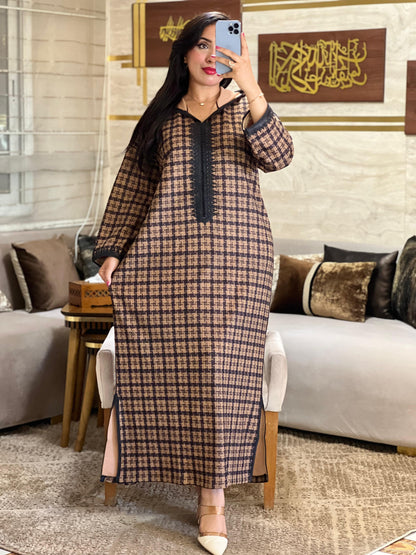 jalaba Longue Élégante à Carreaux