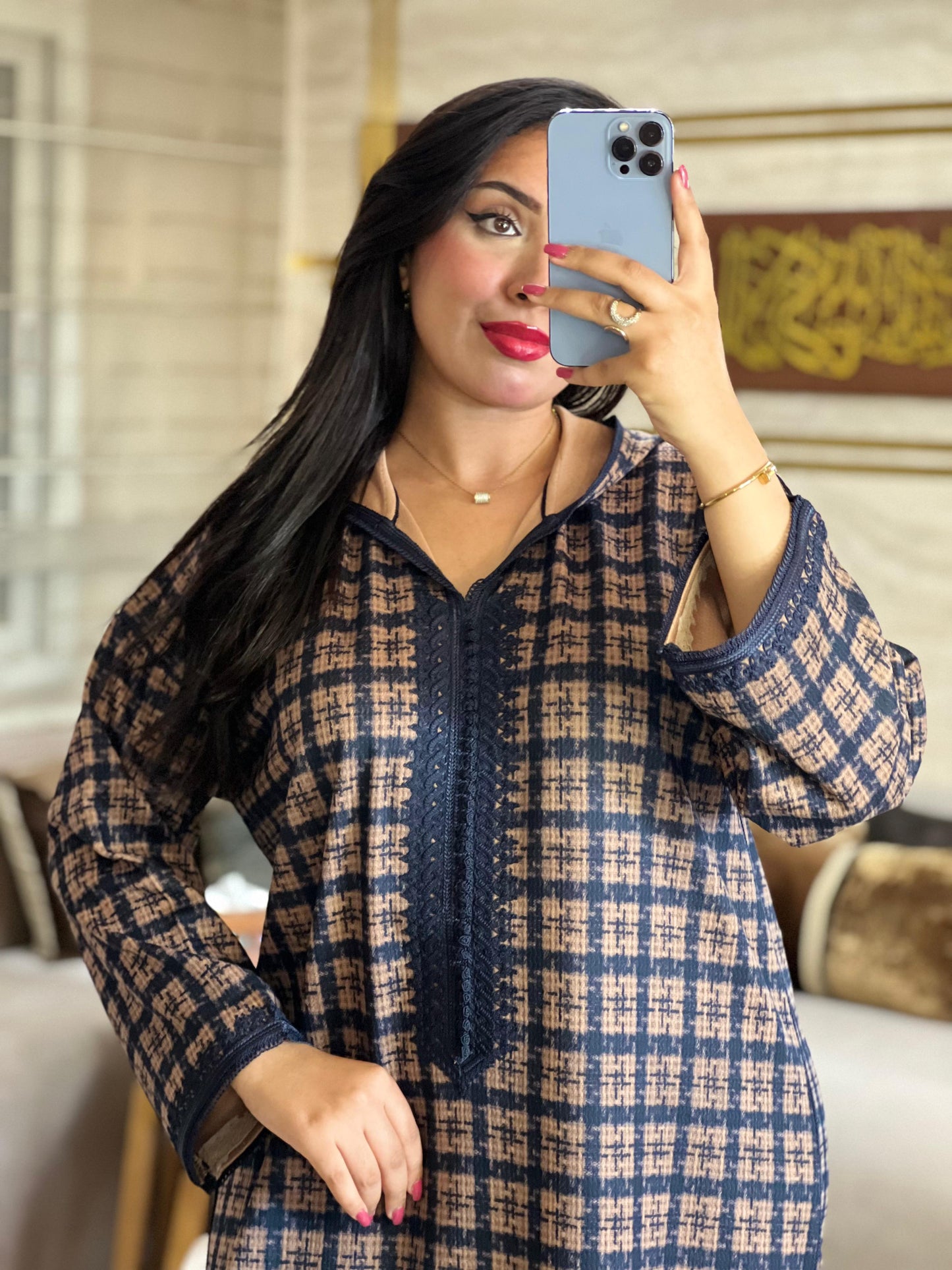 jalaba Longue Élégante à Carreaux