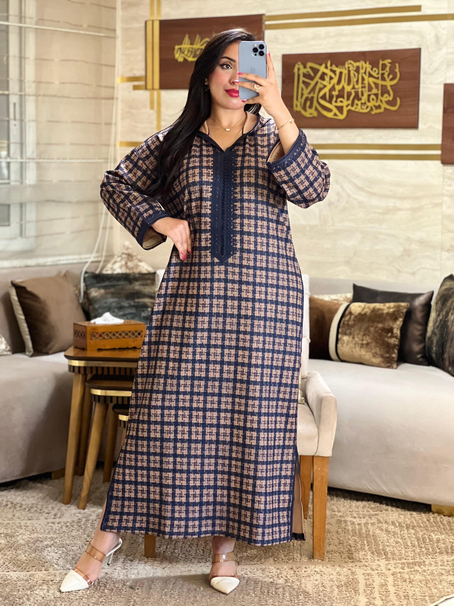 jalaba Longue Élégante à Carreaux