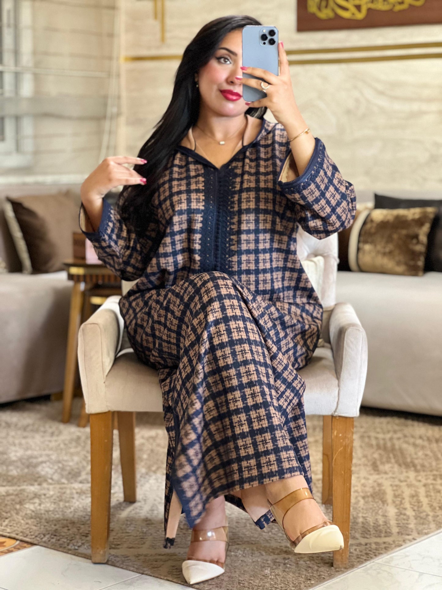 jalaba Longue Élégante à Carreaux